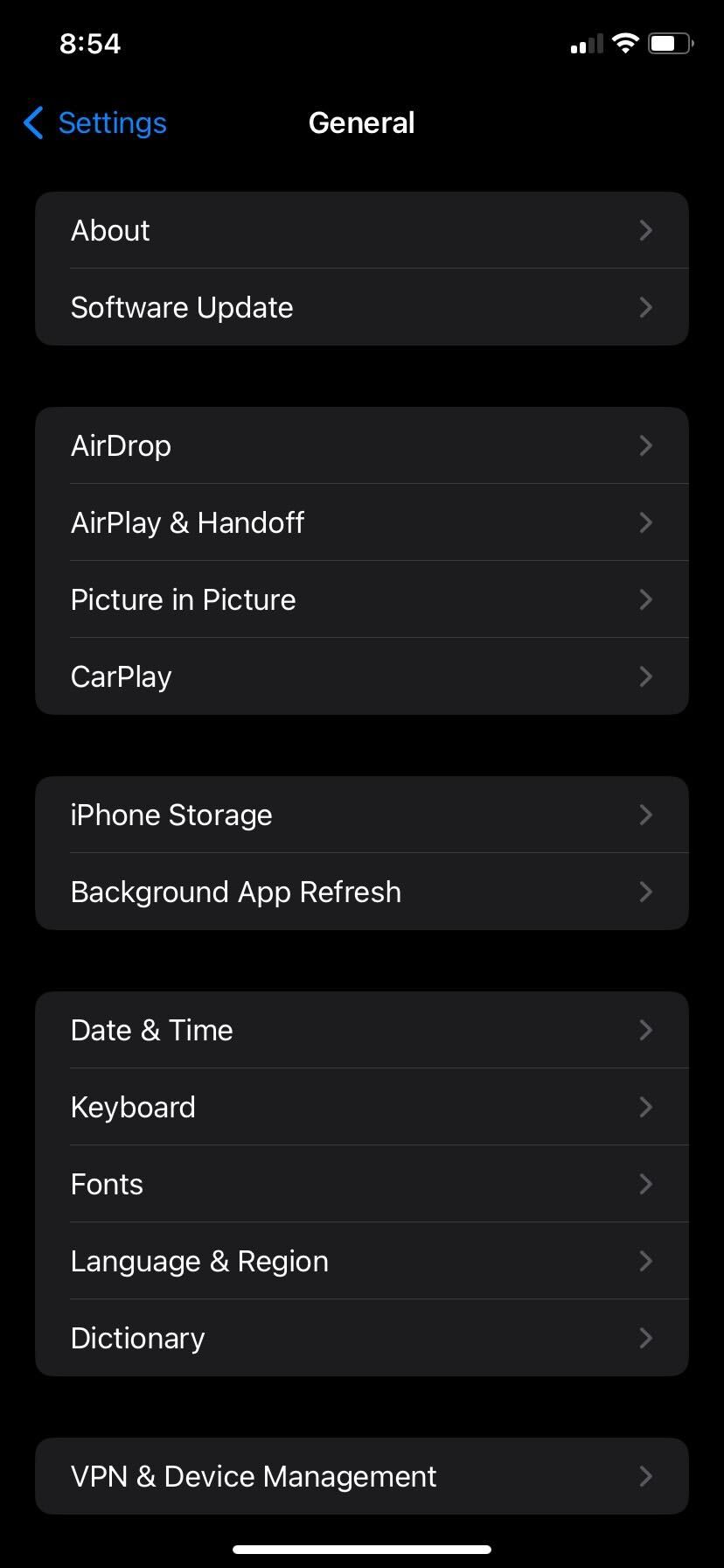 iPhone Storage settings