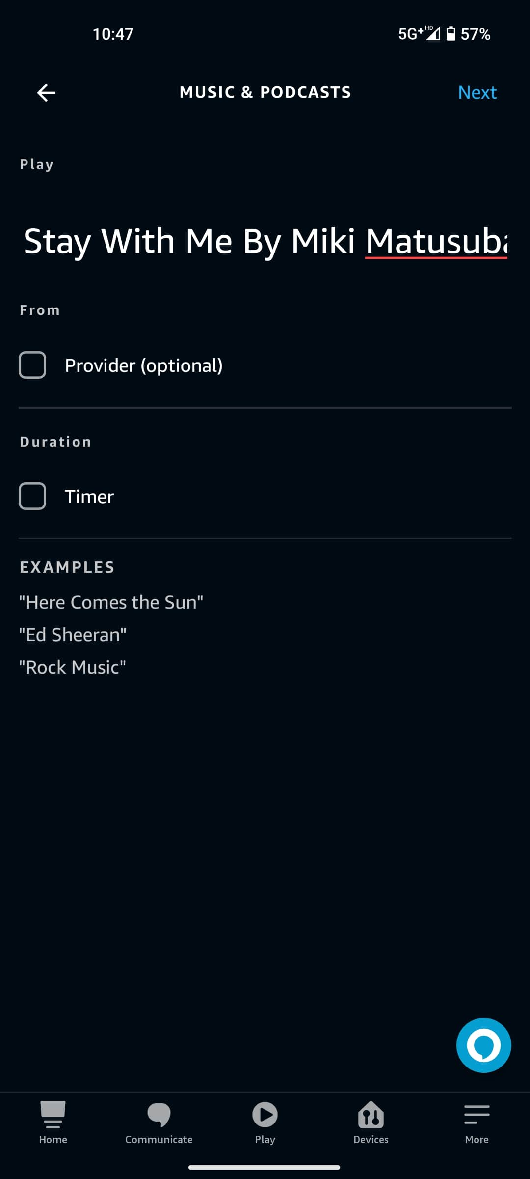 Alexa Alarm name of the song, artist, playlist, or station