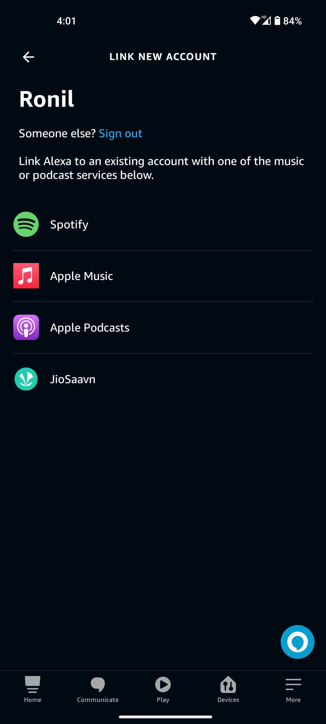 Alexa Link New Music Service list