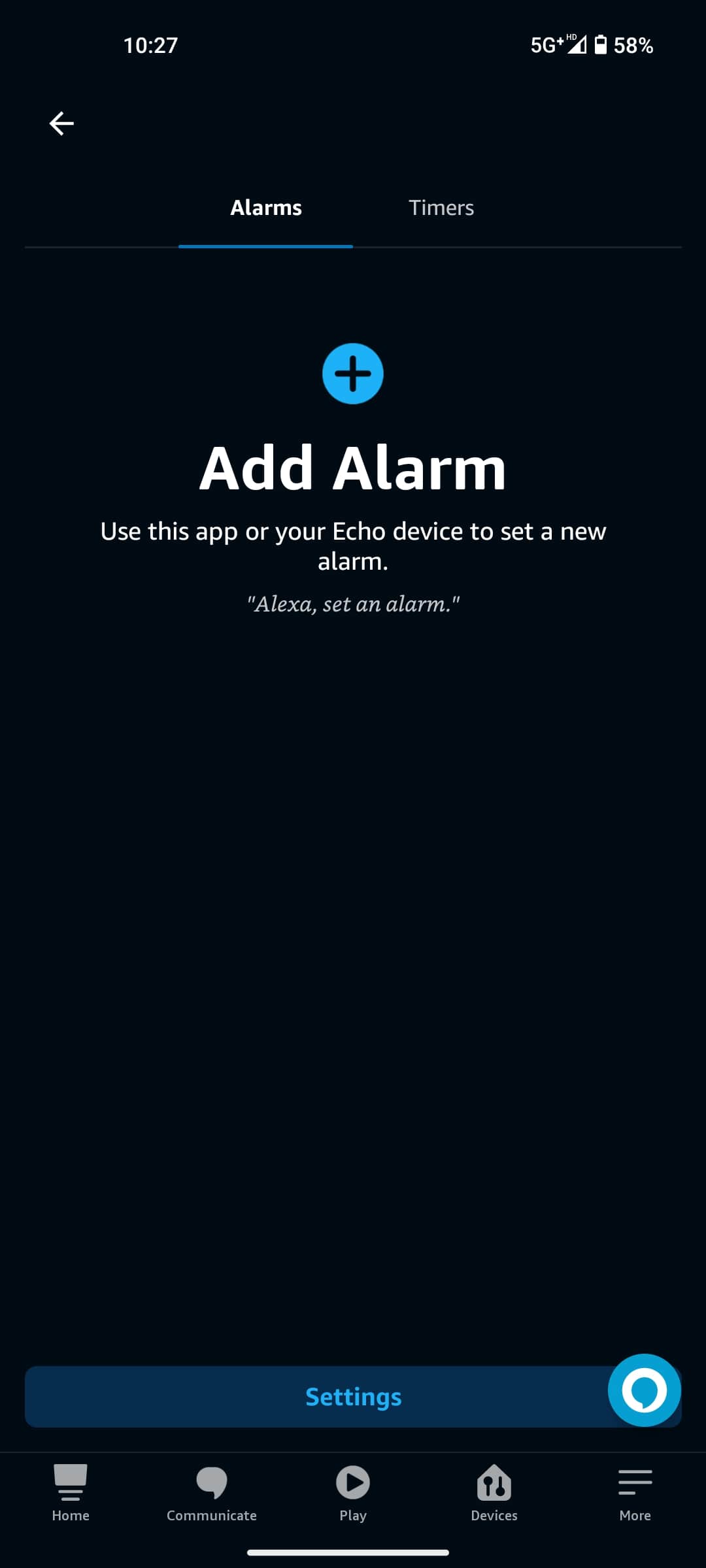 Alexa add alarm button