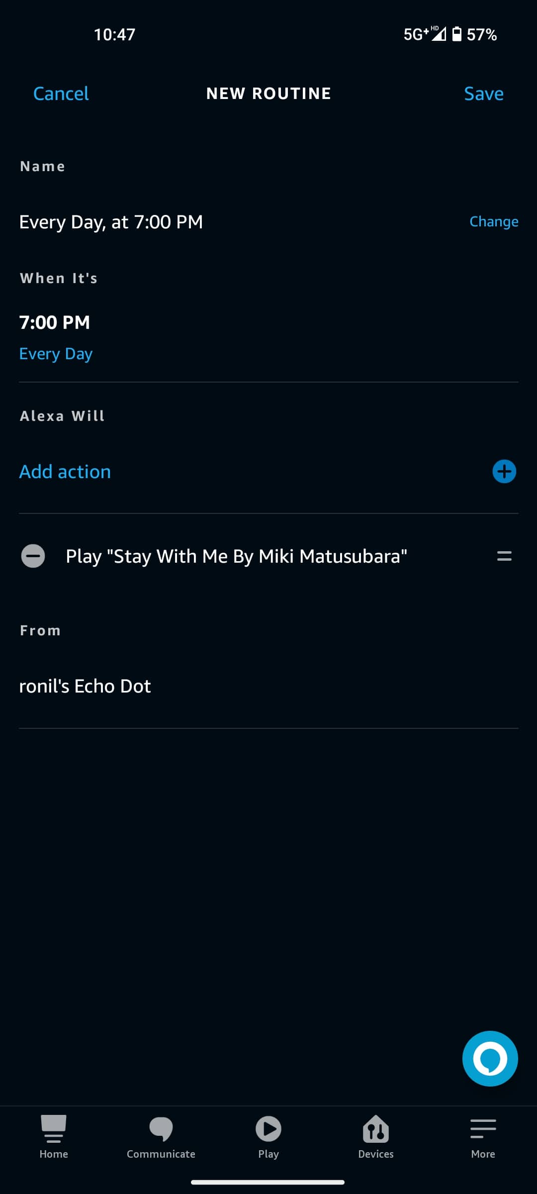 Alexa alarm save button