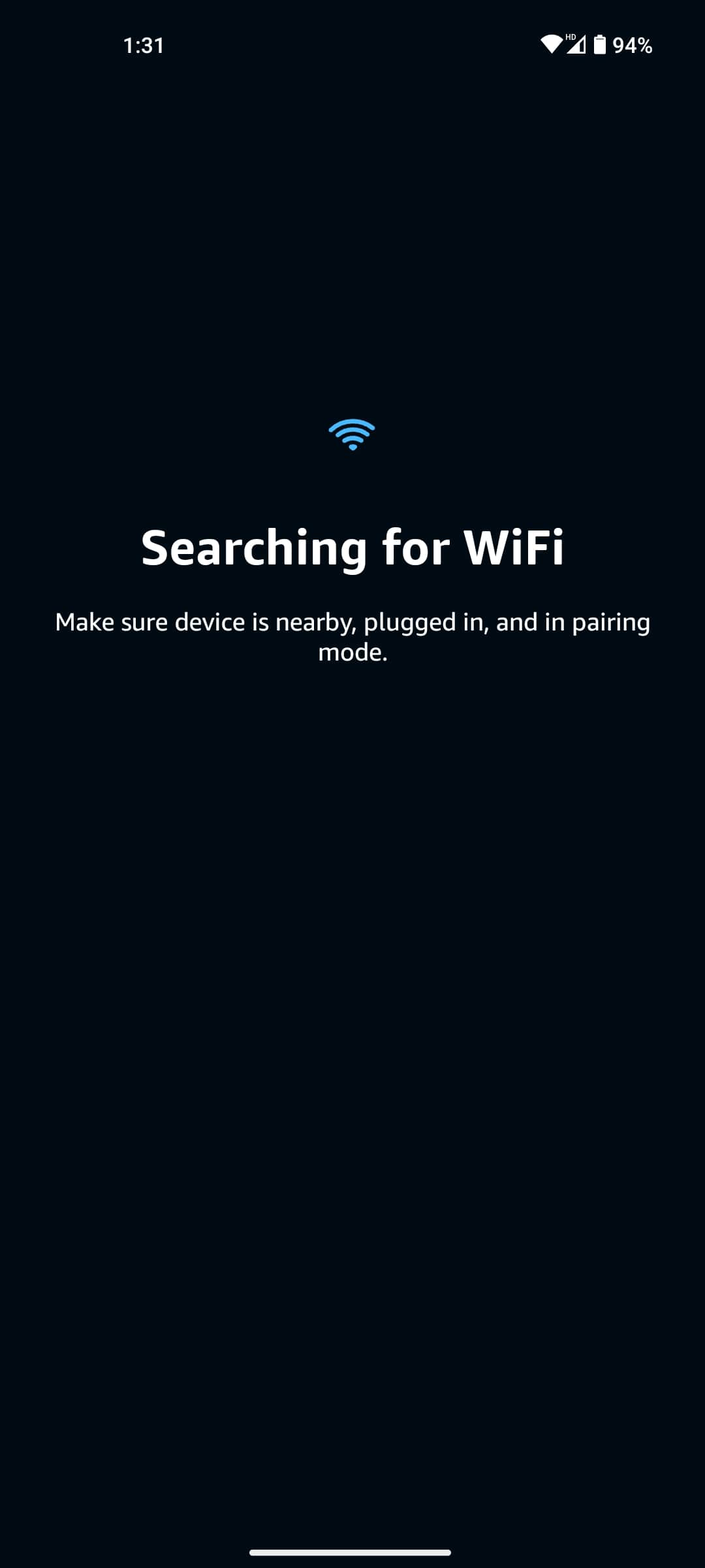 Alexa app Searching for WiFi