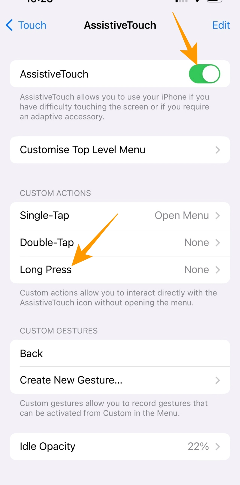 Assistive touch options