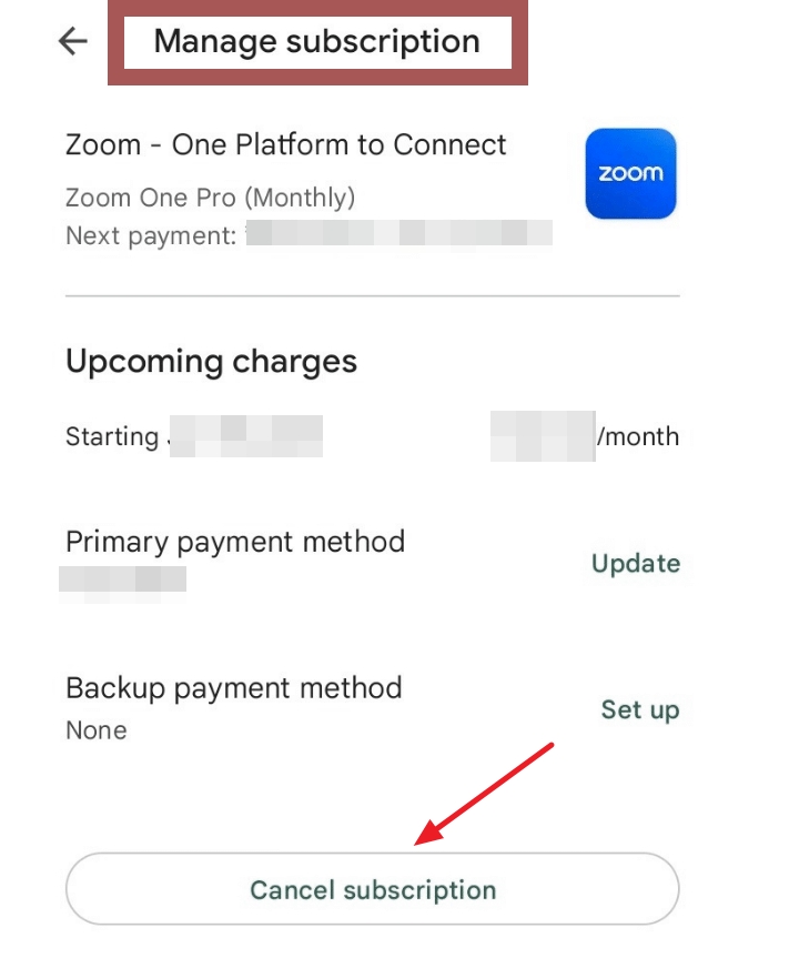 Cancel Zoom Subscription on Google Play