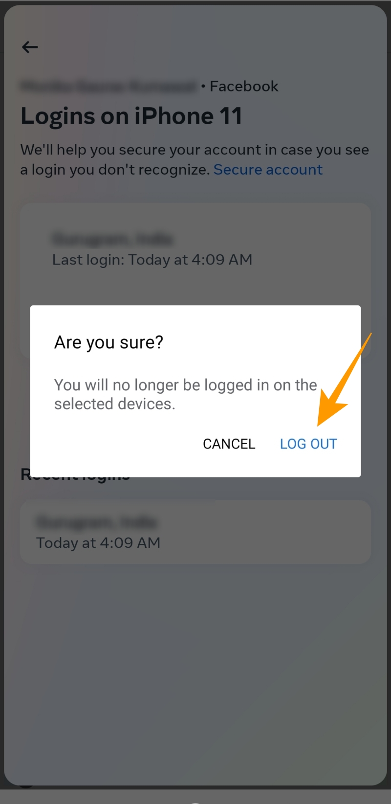 Confirm log out popup