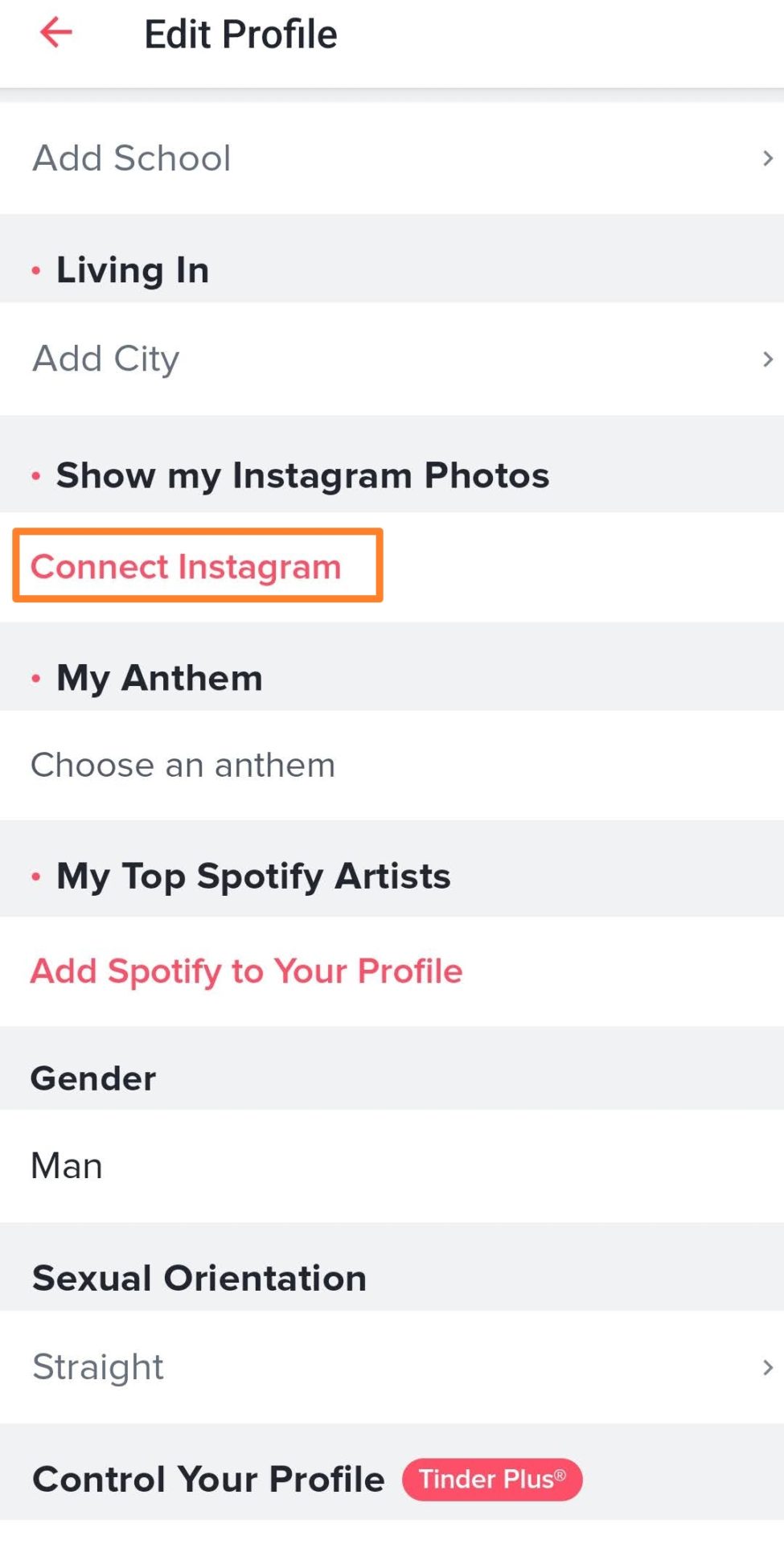 Connect Instagram Link Tinder