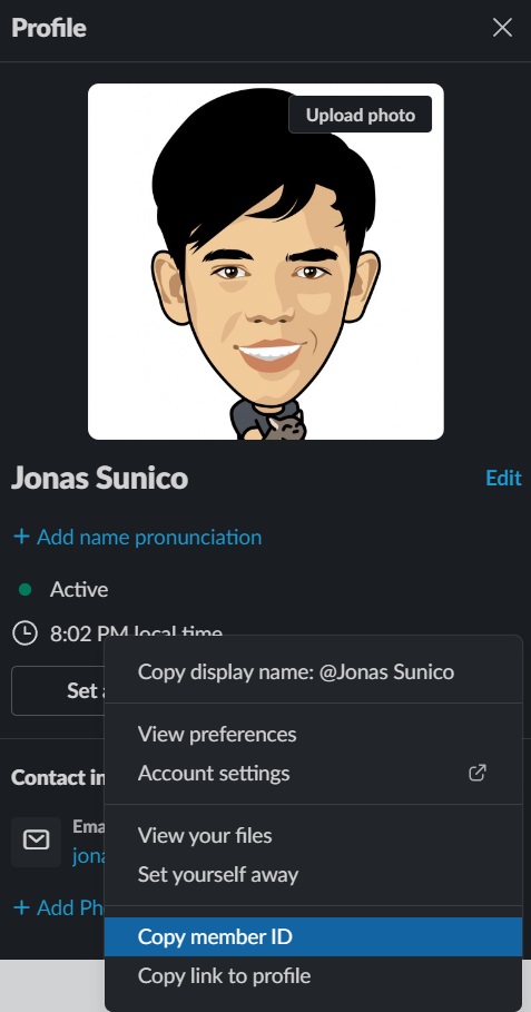 Copy Member ID Slack