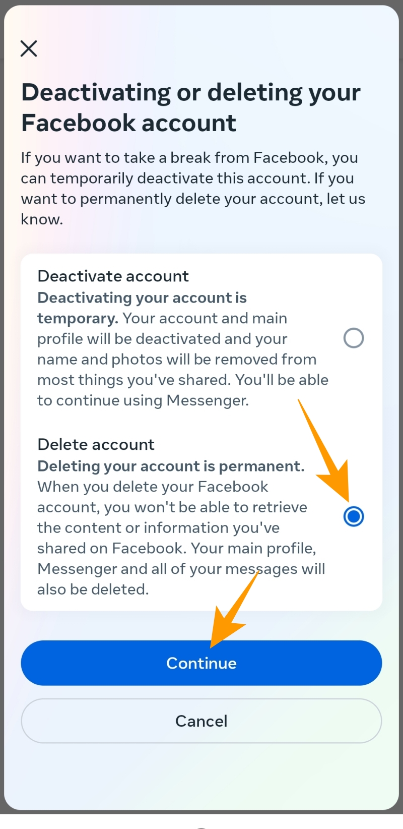 Deactivating or deleting profile