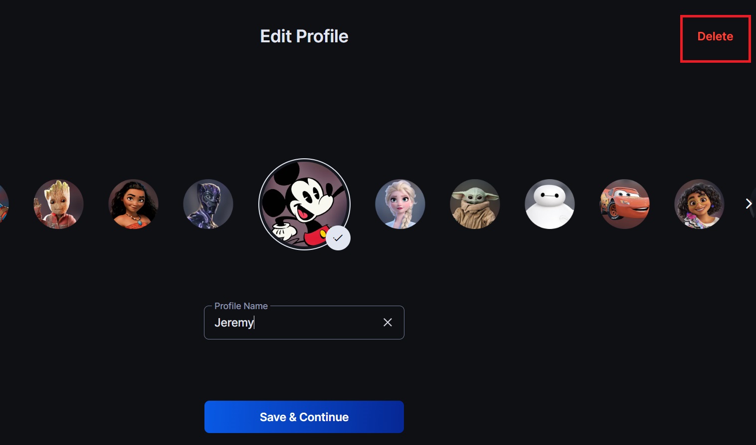 Disney+ Delete Button