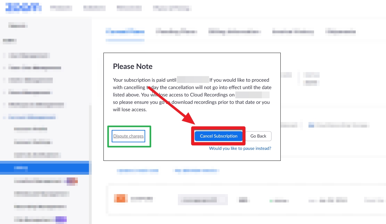 Dispute Charges Zoom Subscription