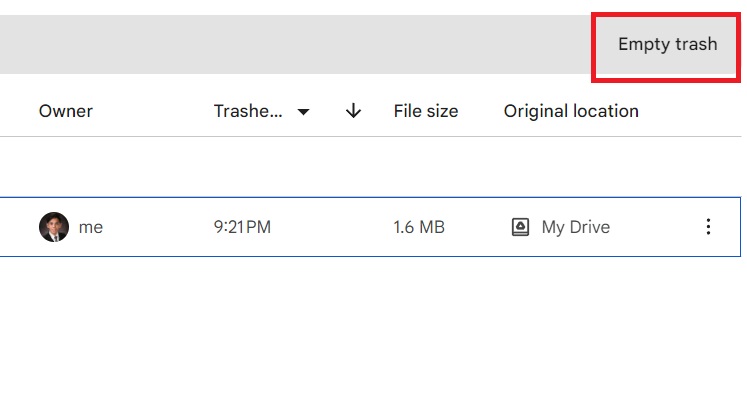 Google Drive Empty Trash