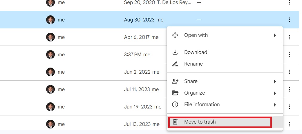 Google Drive delete files