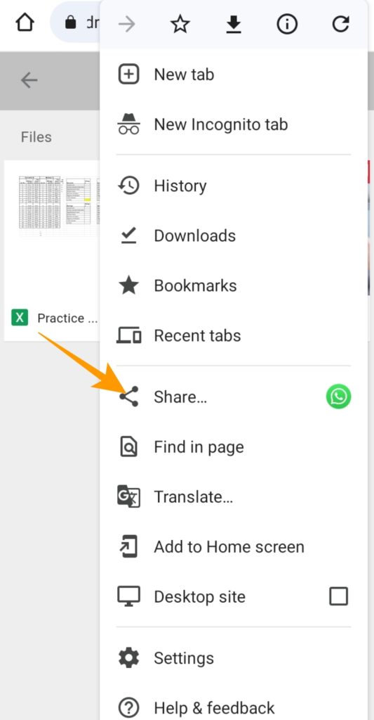 Google Drive folder popup menu