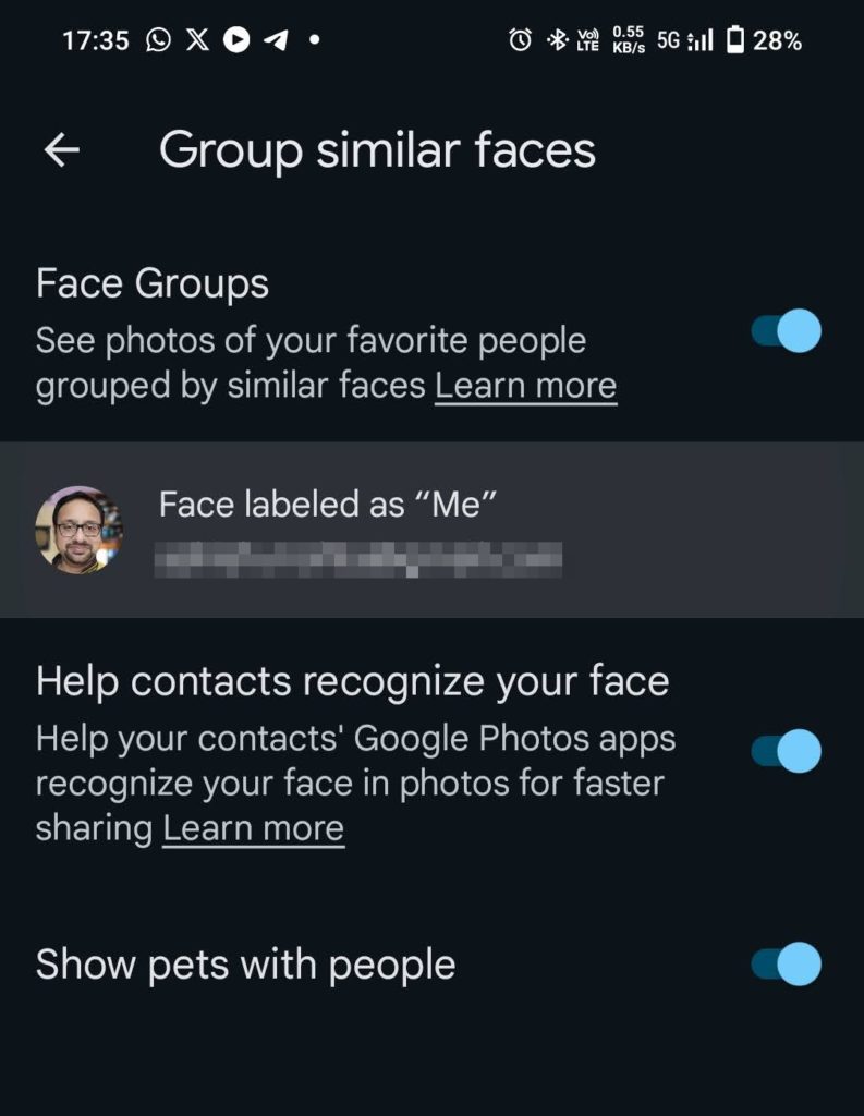 Group Similar faces options