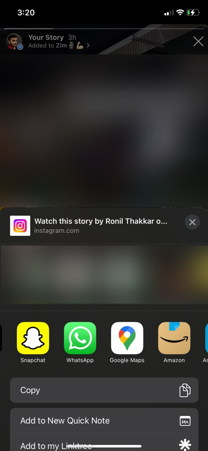 Instagram story share on Snapchat option