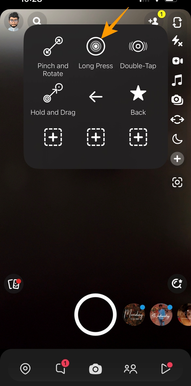 Long press option on Snapchat