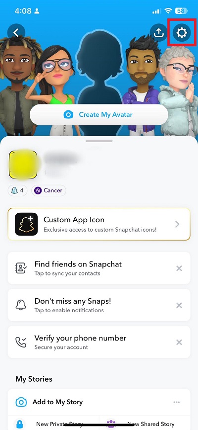 Snapchat Gear Icon