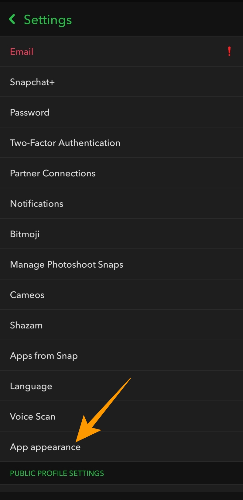 Snapchat Settings on Android