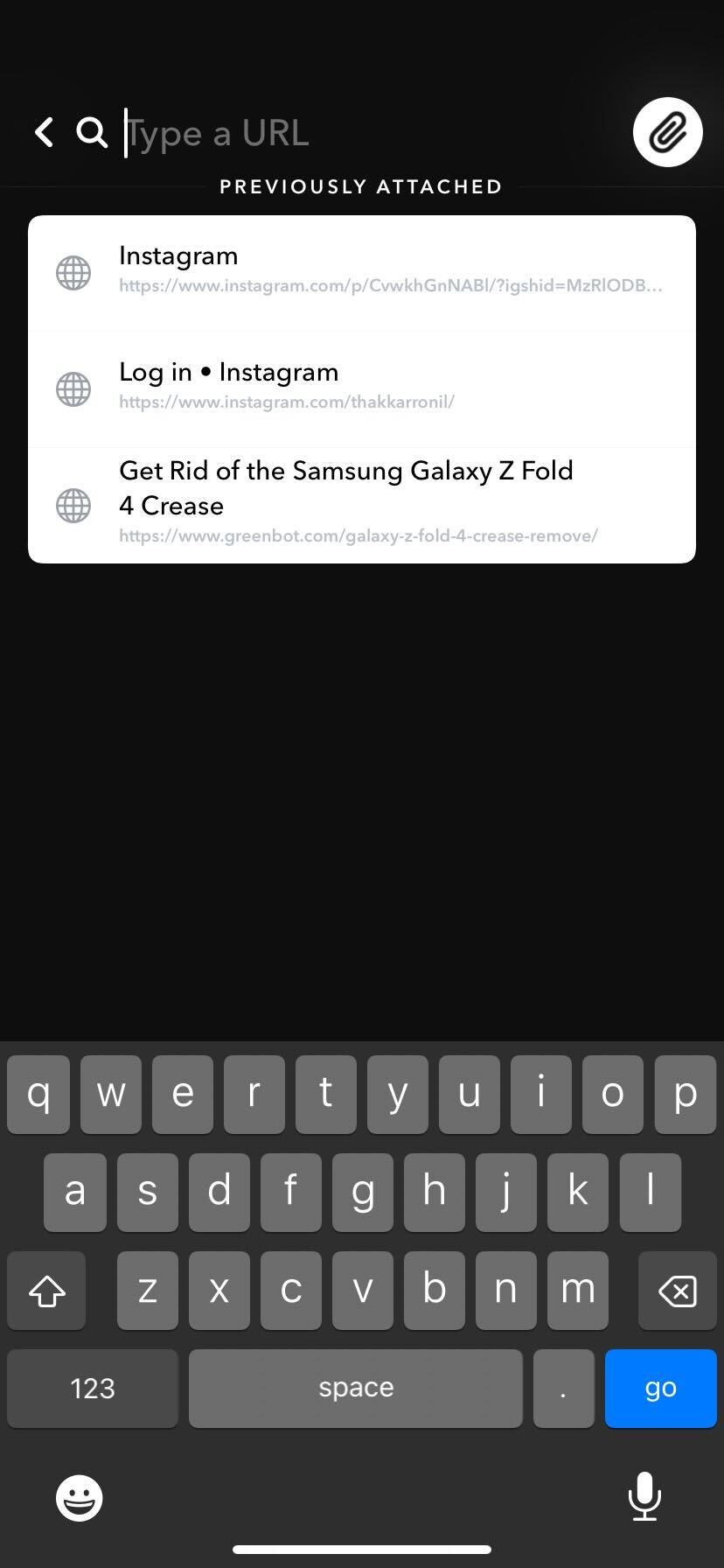 Snapchat type a URL option