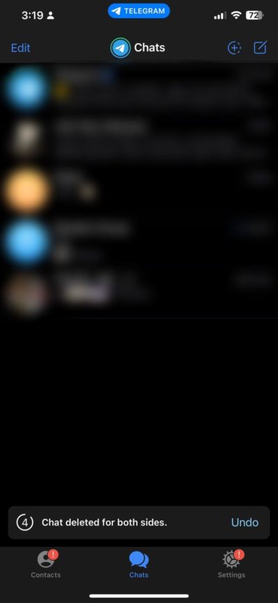 how to undo delete chat in telegram