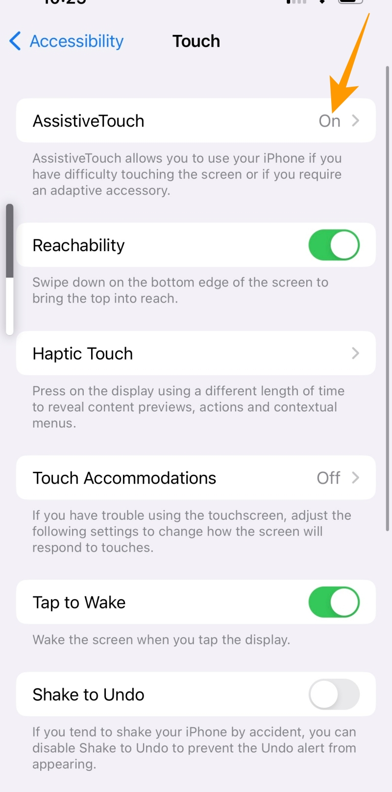 Touch options on iOS
