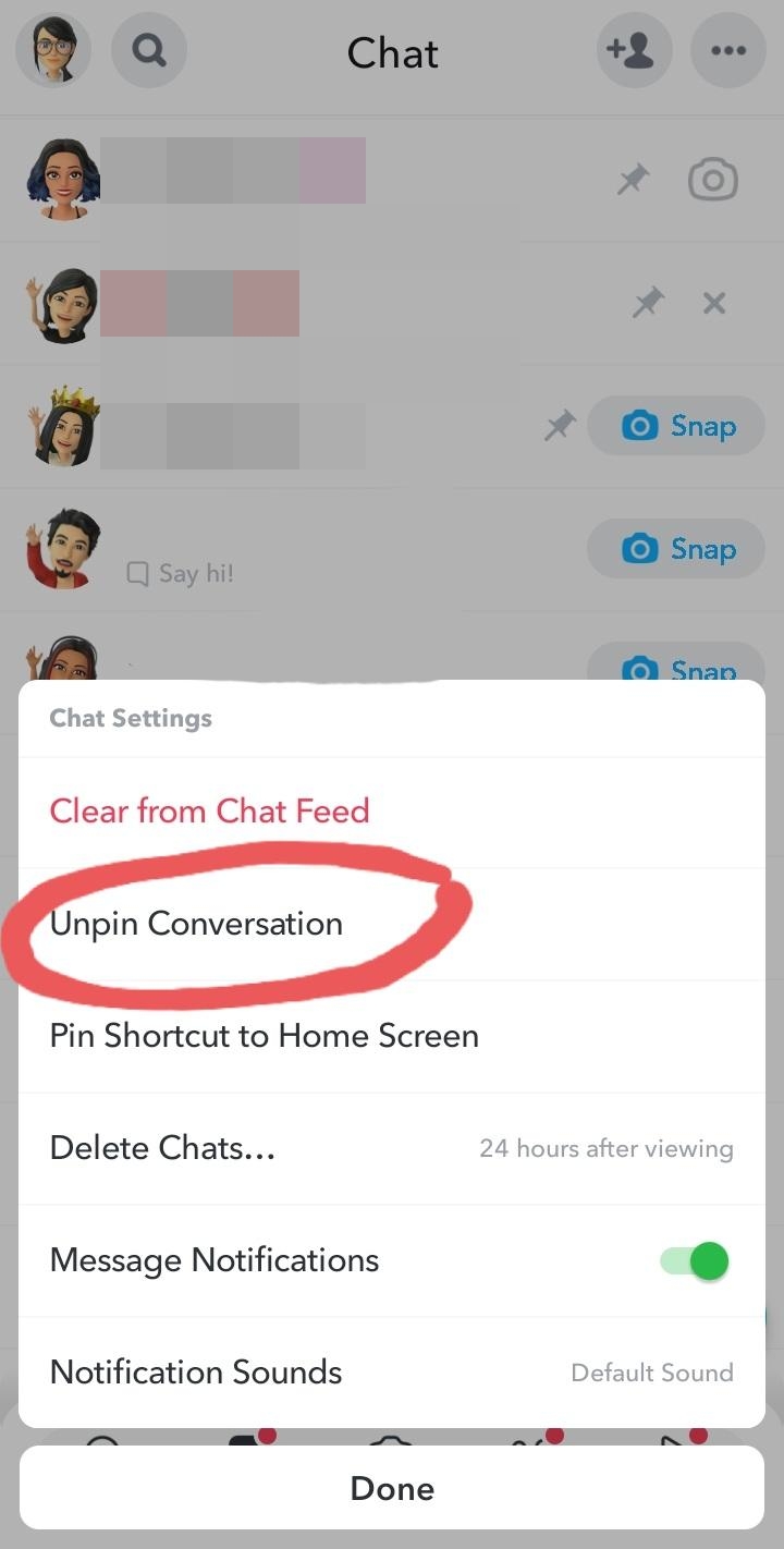 Unpin Chat Snapchat