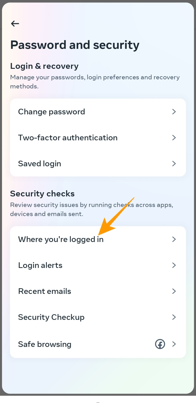 Where you are logged in option under security checks