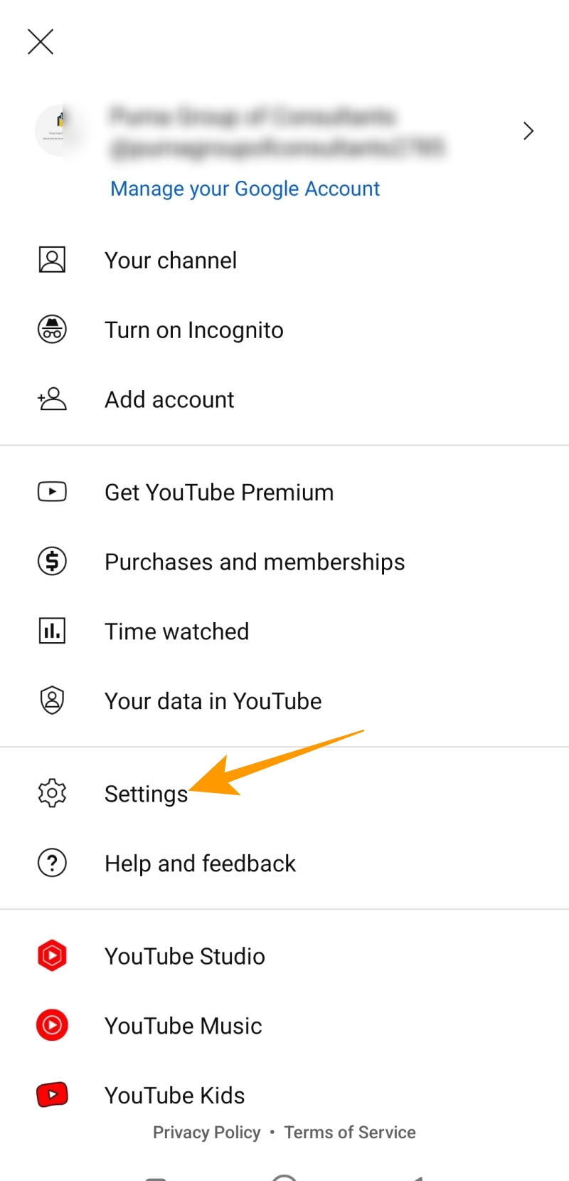 YouTube options menu