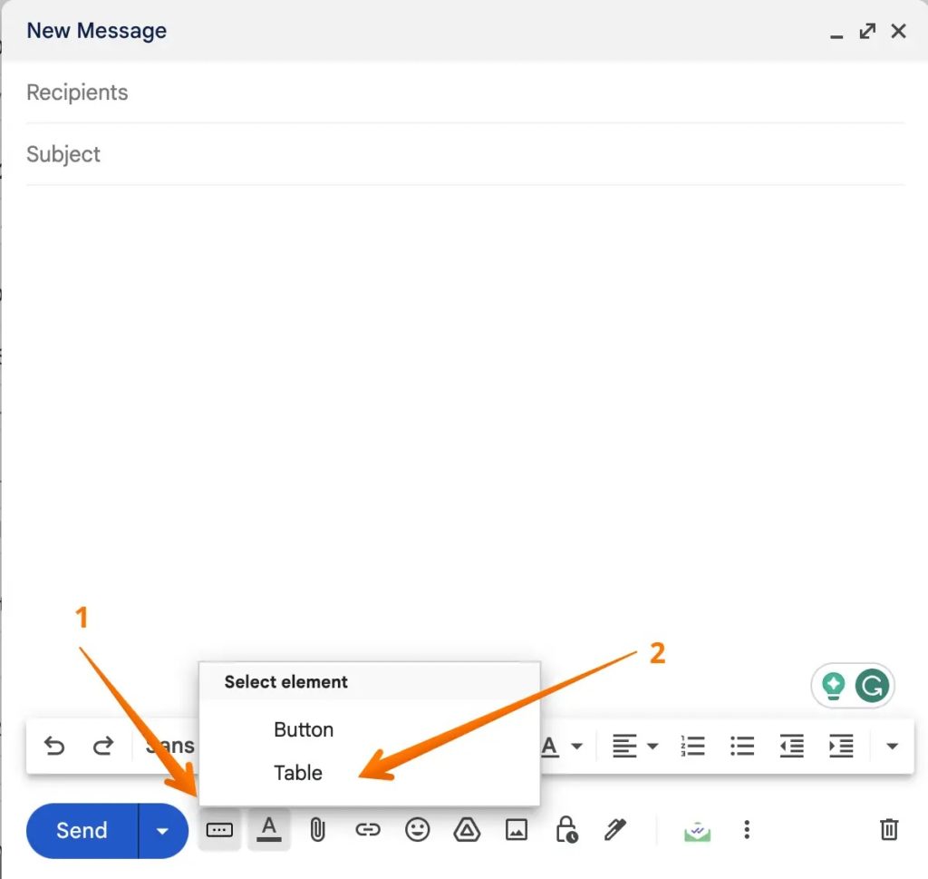 Add Table in Gmail Compose New Email box