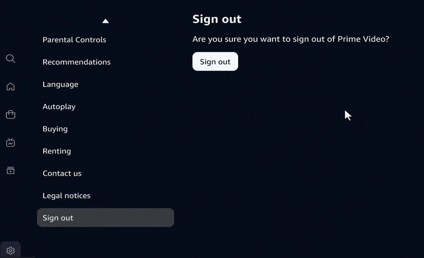 Amazon Prime Video Sign out button