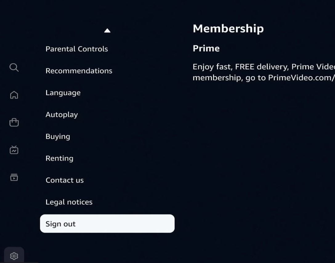 Amazon Prime Video Sign out option