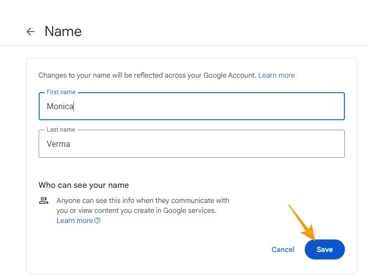 Name edit option for Google meet
