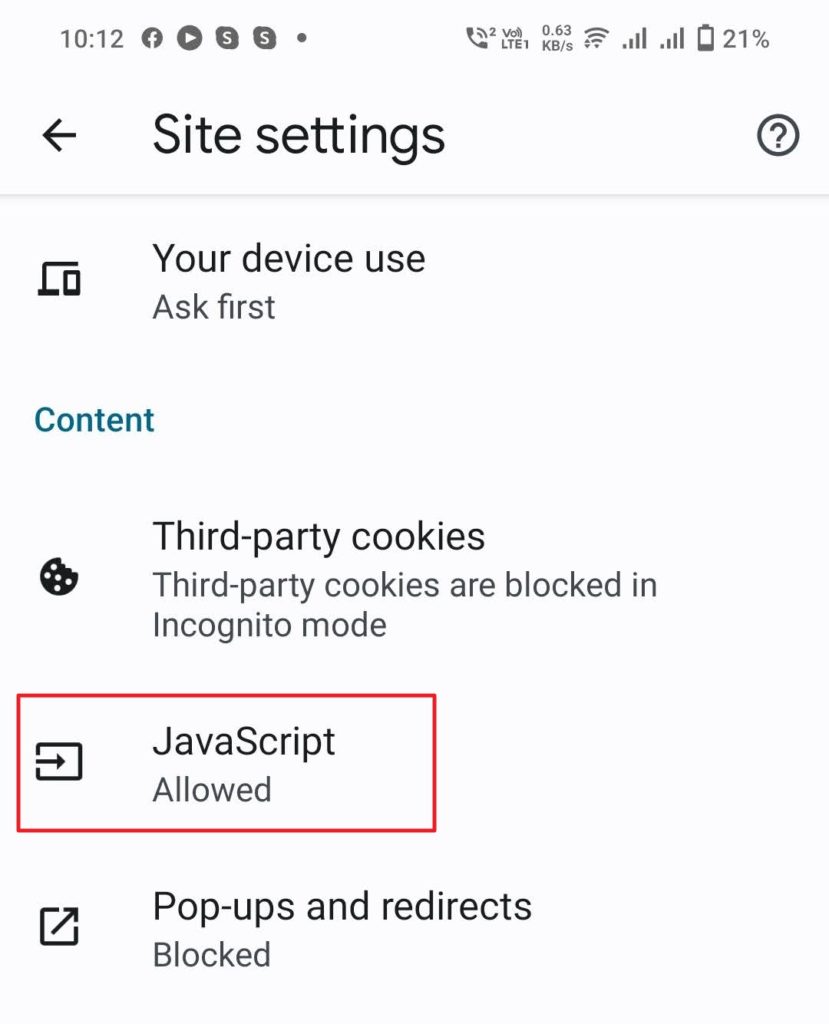 Chrome JavaScript Settings