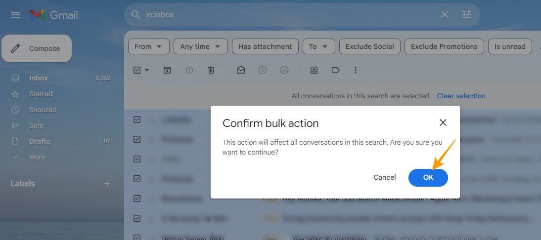 Confirm bulk action popup