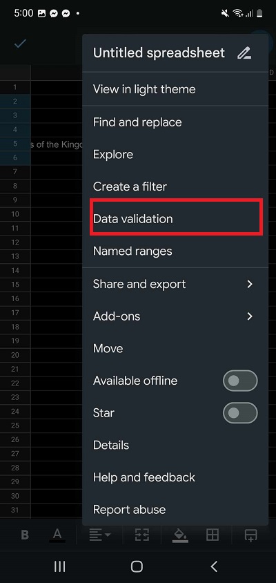 Data Validation Google Sheets Mobile