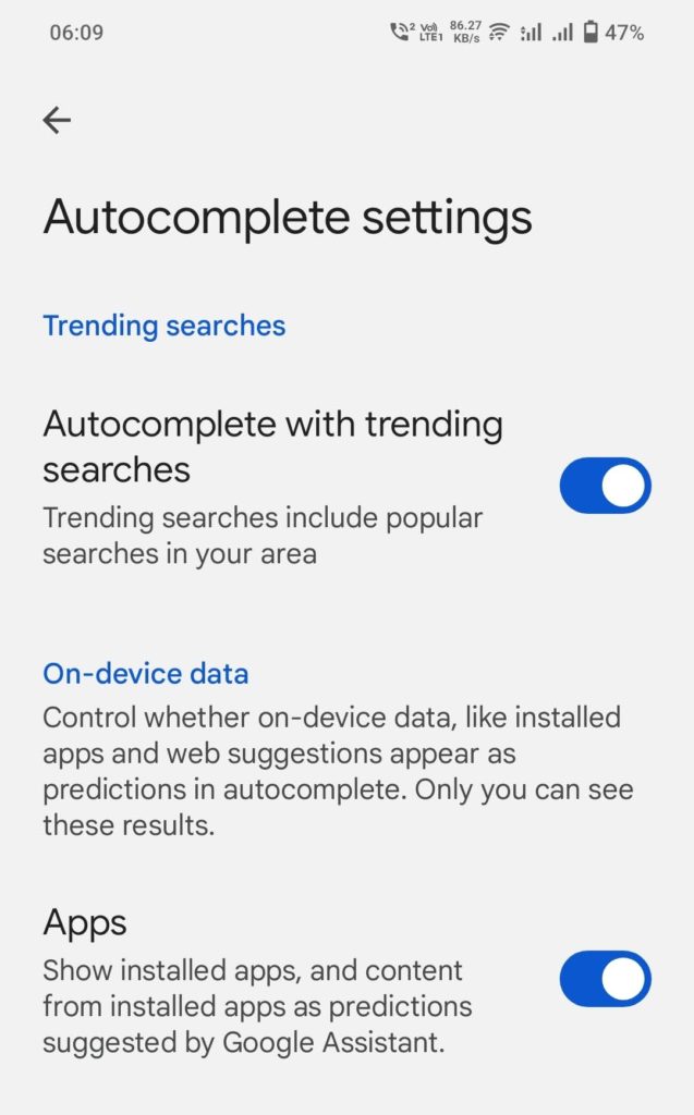 Disable Trending Searches Google App