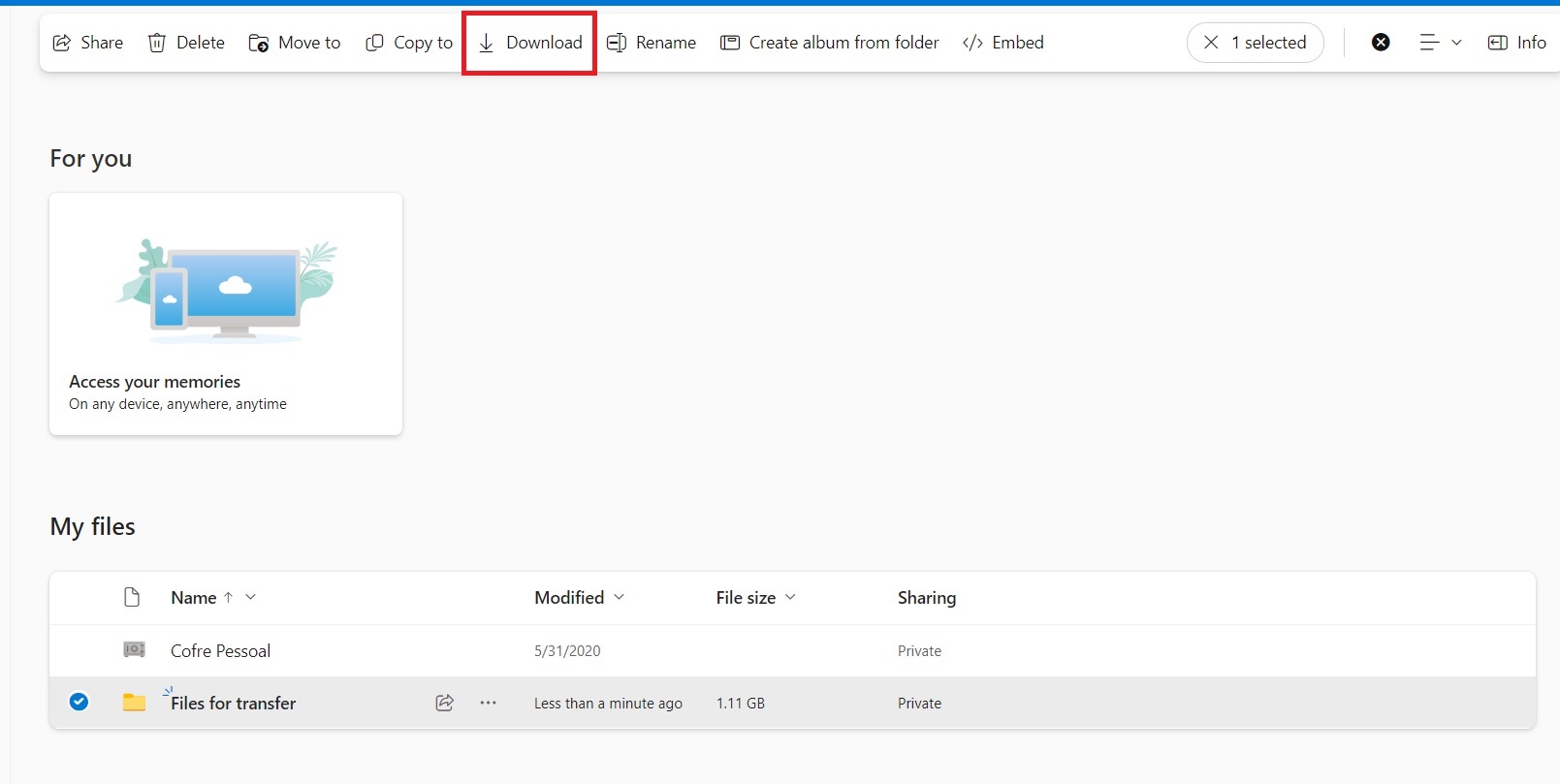 Download Button OneDrive