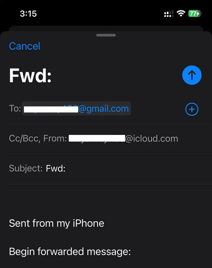 Enter Email on iPhone to Forward