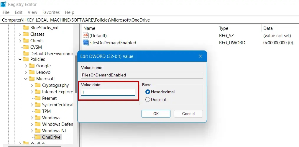 Files On-Demand Registry Key Windows