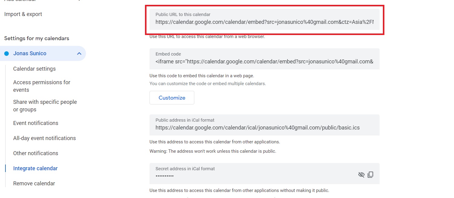 Google Calendar Public URL