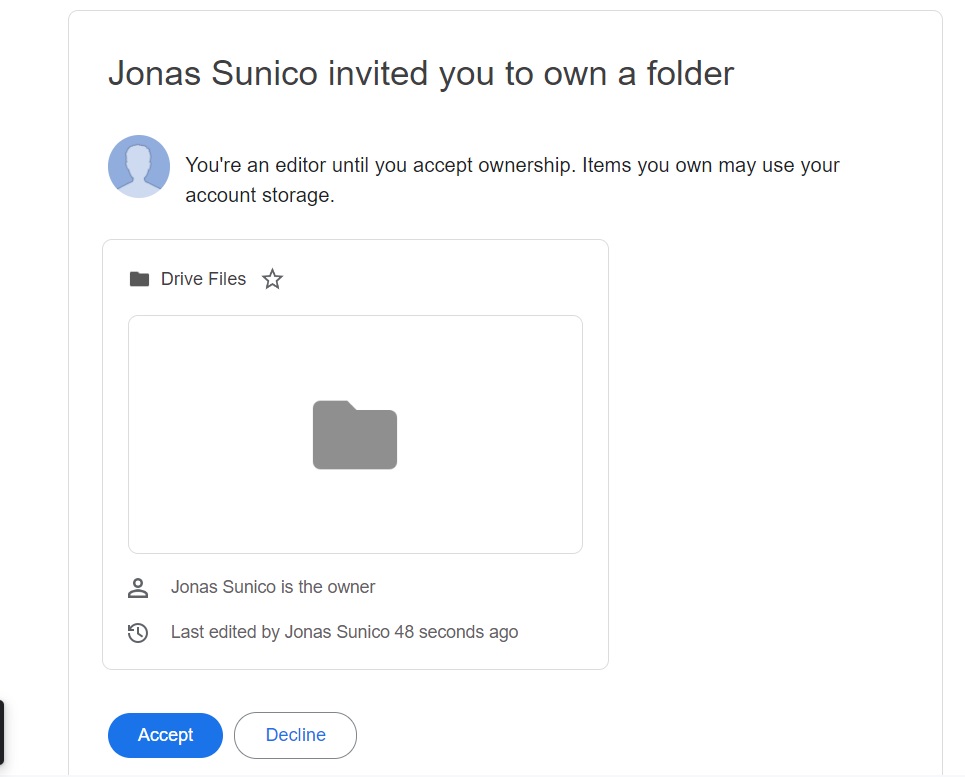 Google Drive Accept Ownership