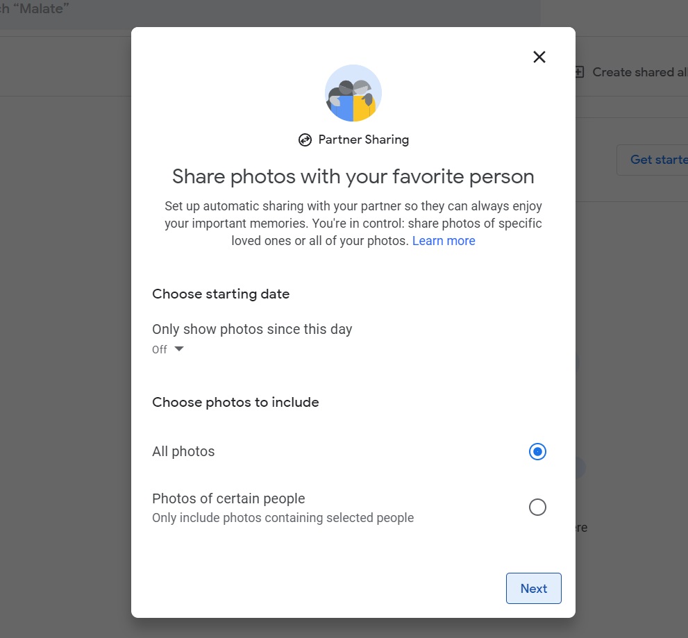 Google Photo Partner Sharing Settings