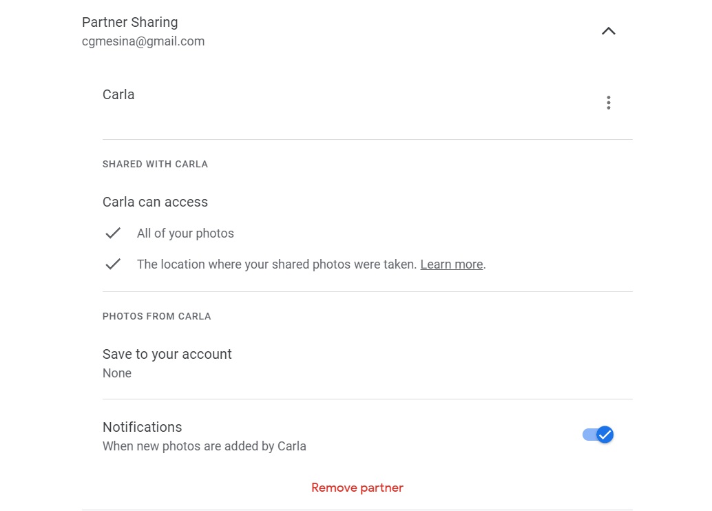 Google Photo Remove Partner
