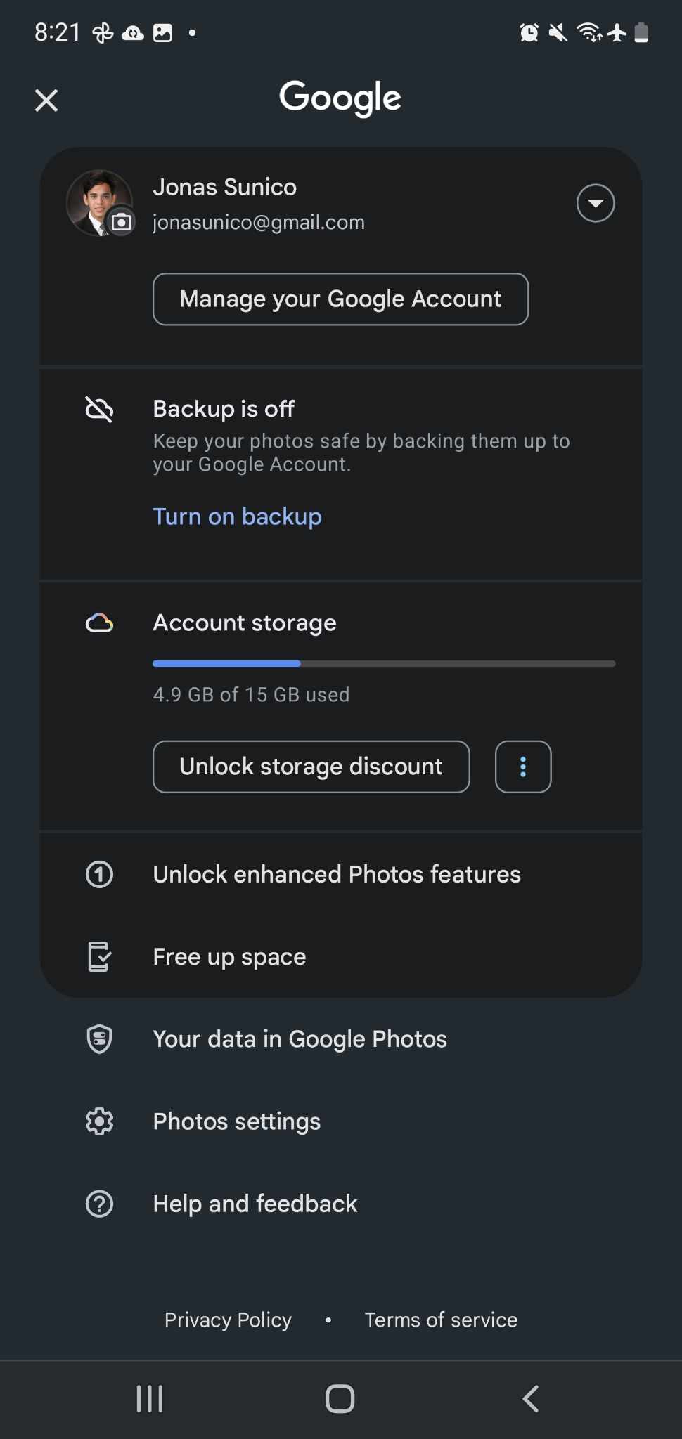 Google Photos Photo Settings MObile