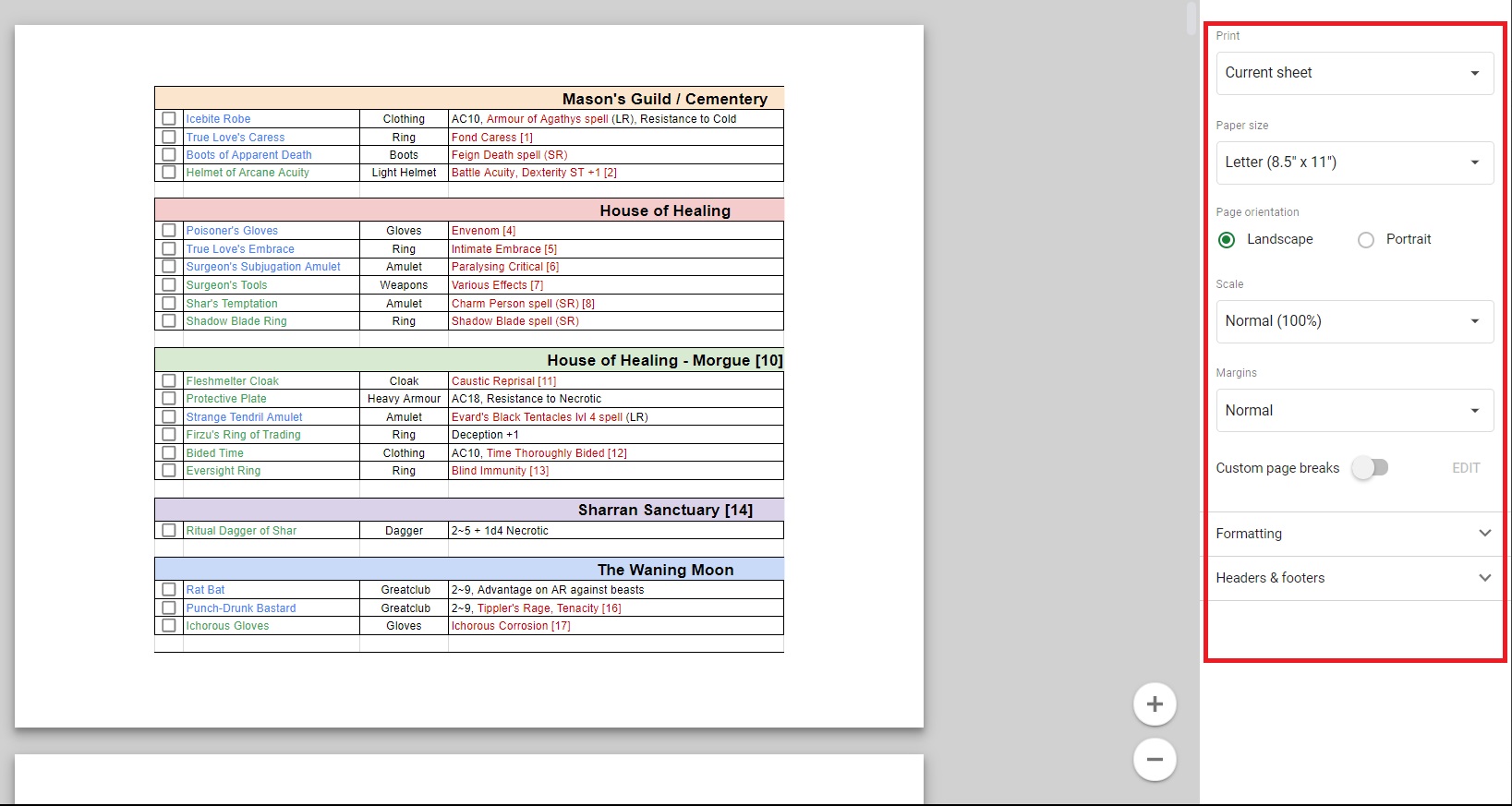 Google Sheets Customize