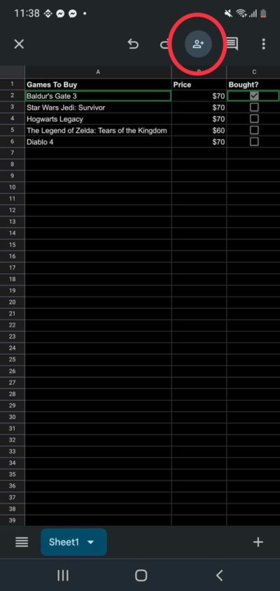 Google Sheets General Access Mobile