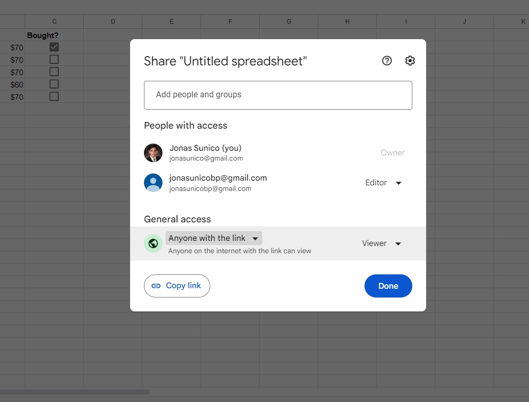 Google Sheets General Access