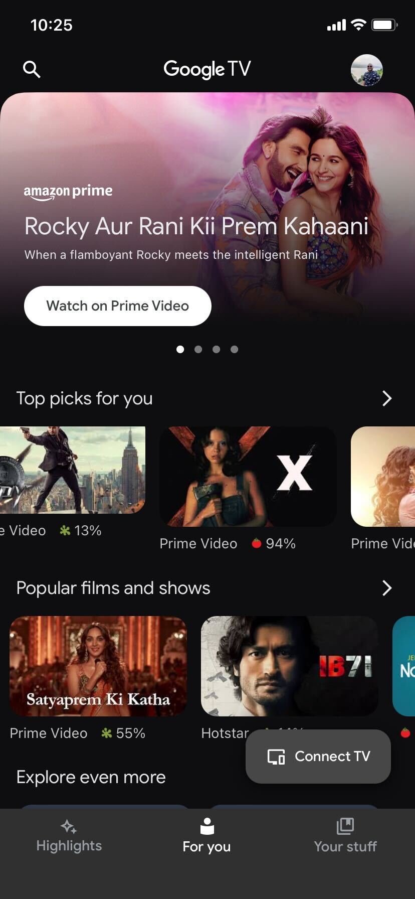 Google TV app Connect TV button