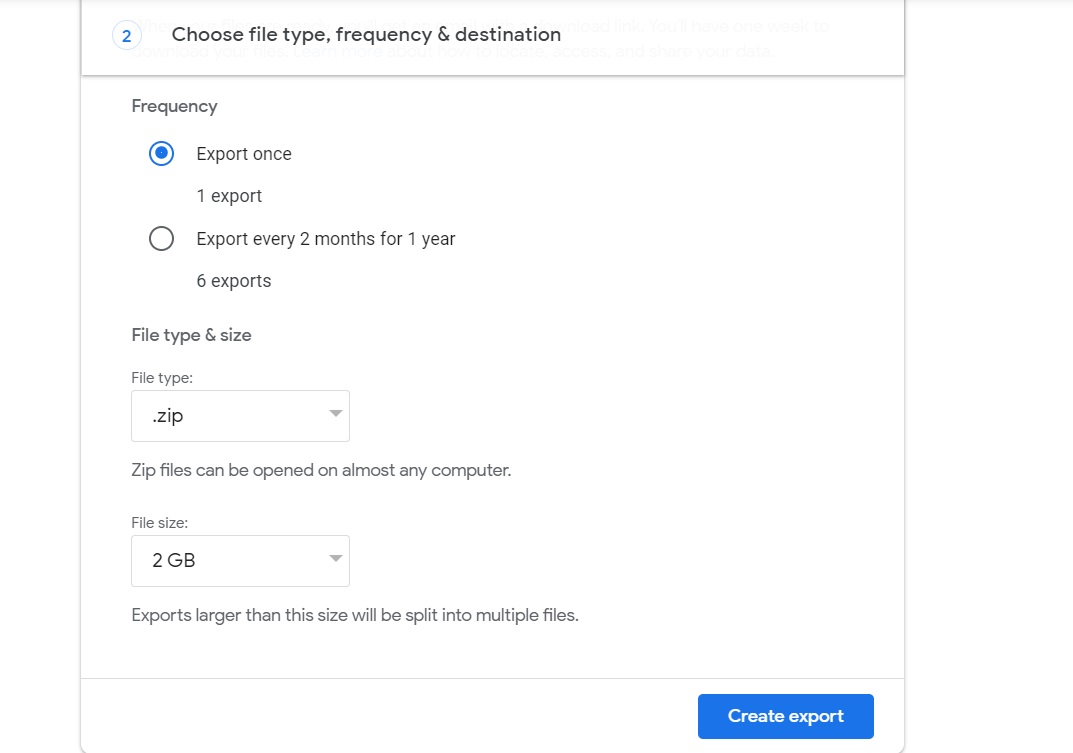 Google Takeout Export