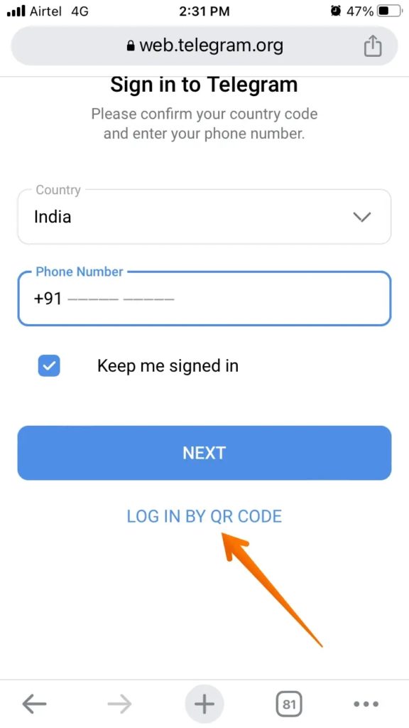 Log In By QR Code Telegram